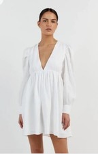 DISSH Dress Lily Size AU/UK 10/ US 6 Linen Mini White Wedding Long Sleeves