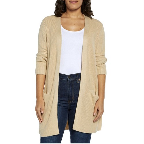 GAP Damen XS Langarm offene Strickjacke Taschen hellbraun weich klassisch Schrankklammer - Bild 1 von 9