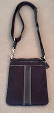 COACH SIGNATURE CROSSBODY SHOULDER BAG BLACK LEATHER STRIP TRIM SILVER ZIPPED