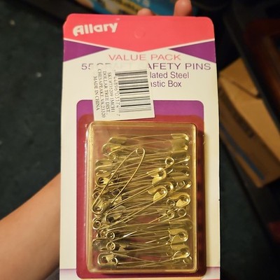 Allary Safety Pins Value Pack Gold Plated Steel 55 Count Plastic Box MPN 762260
