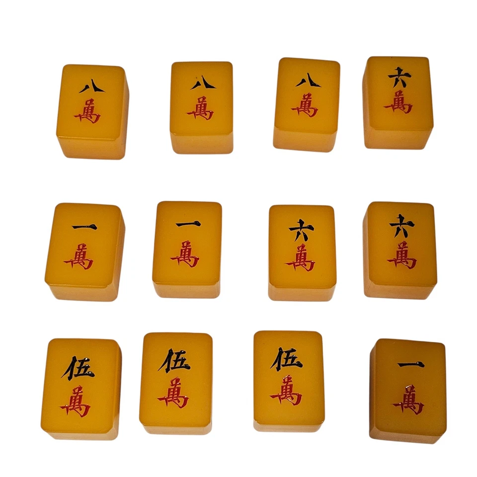 Lot of 12 - Vintage Mah Jong Bakelite Amber Colored Semi Translucent Tiles Thick - Image 3 of 4