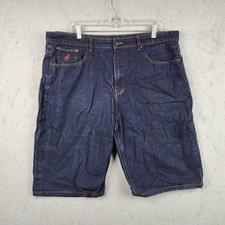 Rocawear Shorts Mens 40 Blue Denim Jean Dark Wash Embroidered Pocket Logo Baggy