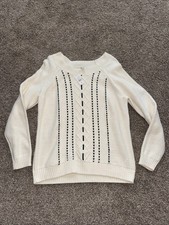 Talbots Petite Large Women’s 100% Cotton Black/Ivory Round Neck Sweater NWT!