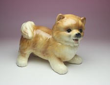 Estatuilla de porcelana de cachorro de Pomerania naranja rojo Pom perro Japón NUEVO