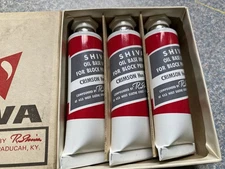 NOS Shiva Block Printing Ink Oil Base Crimson Hue 7 1/2 New In Box 3 Tubes 37cc