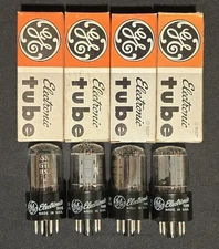 GE 6SN7 GTB 1960s WHITE LABEL CHROME SIDED HALO MATCHED QUAD SET of FOUR (4) NIB