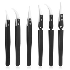 6 Pcs Precision Reverse Ceramic Tweezers Black Non-Conductive Solder Tweezer ...