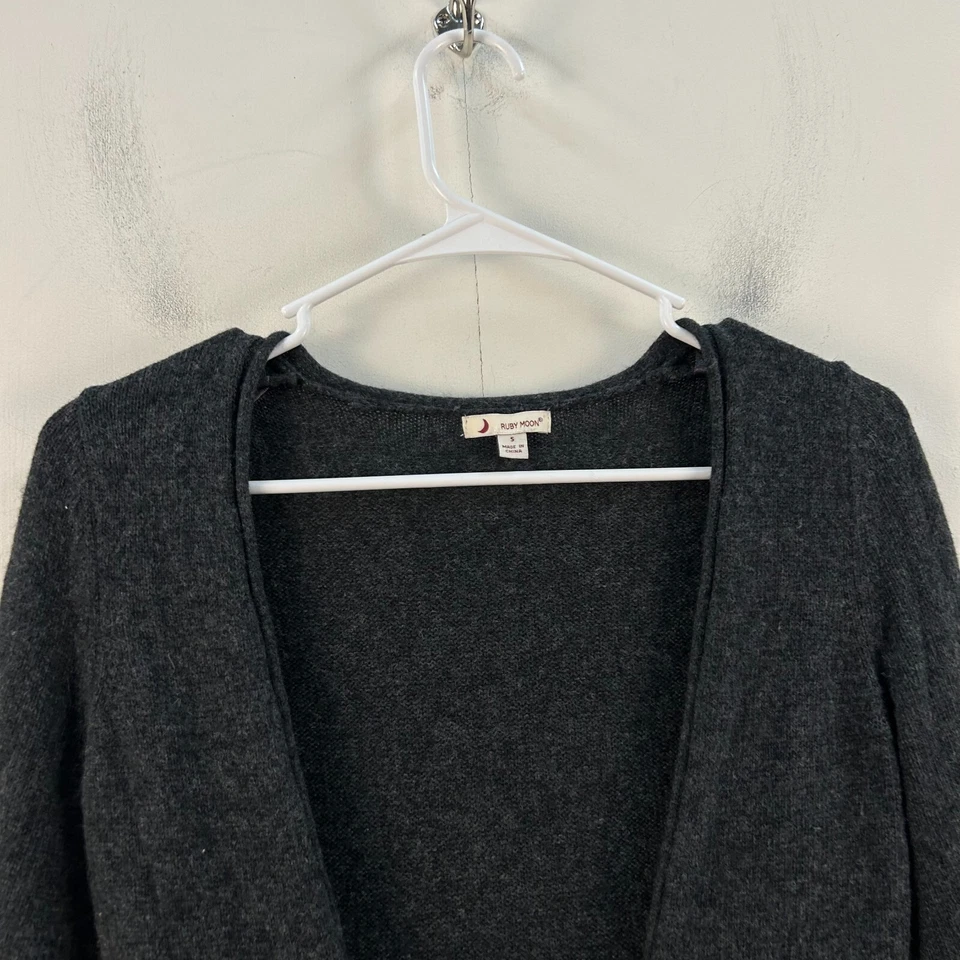 Cardigã feminino Ruby Moon suéter pequeno cinza amarrar cintura malha babado bainha 14757 - Imagem 4 de 4