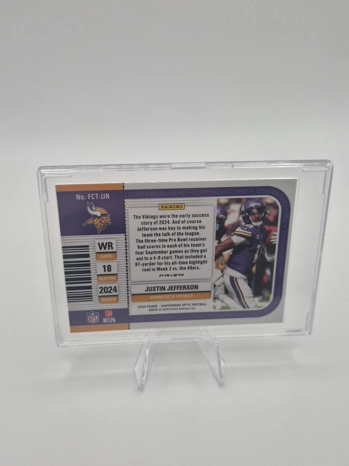 Boleto de primera clase 2024 Optic Case Hit SSP Silver Prizm Justin Jefferson Vikings Foto 4 de 4