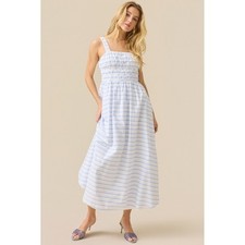 Altar'd State Blue and White Striped Smocked Maxi Dress Size Small