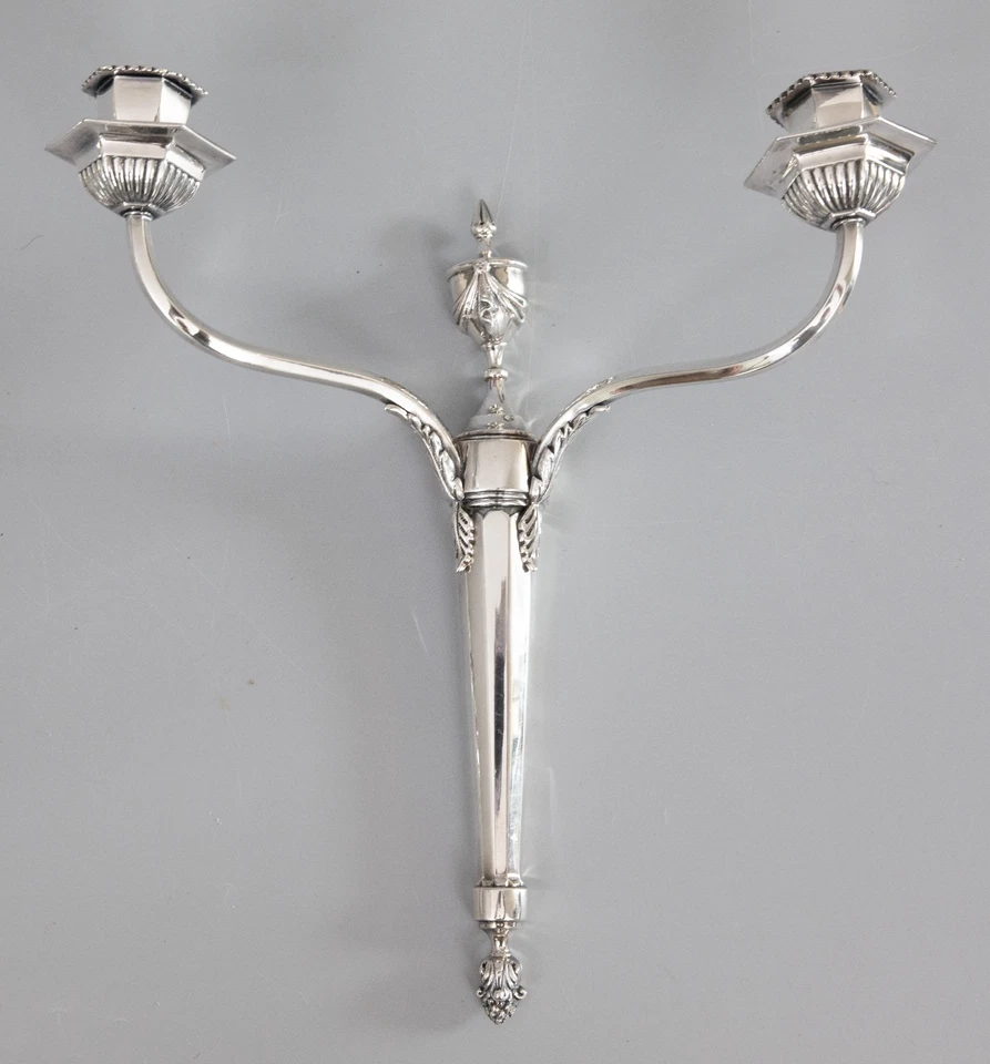 Пара винтажных настенных бра в неоклассическом стиле с английскими серебряными свечами - Изображение 3 из 4