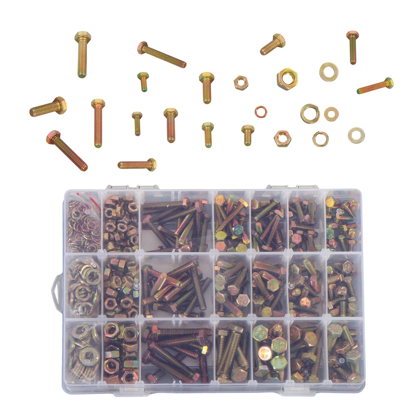 720PCS M6 M5 M4 Bolts and Nuts Assortment Kit Grade 8.8 Alloy Steel Hex 15 Sizes