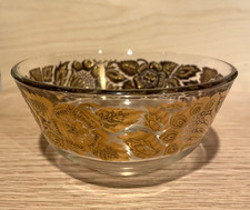 VTG Georges Briard Floral Glass Bowl MCM Gold Embossed 5" Dip Bowl Excellent!
