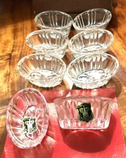 Vtg Set (8) Lead Crystal GoldenCrown E&R Salt Cellar/Dips in Orig Box-W. Germany
