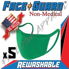 5 Pack - Reusable Cotton Cloth Face Masks Color Green 