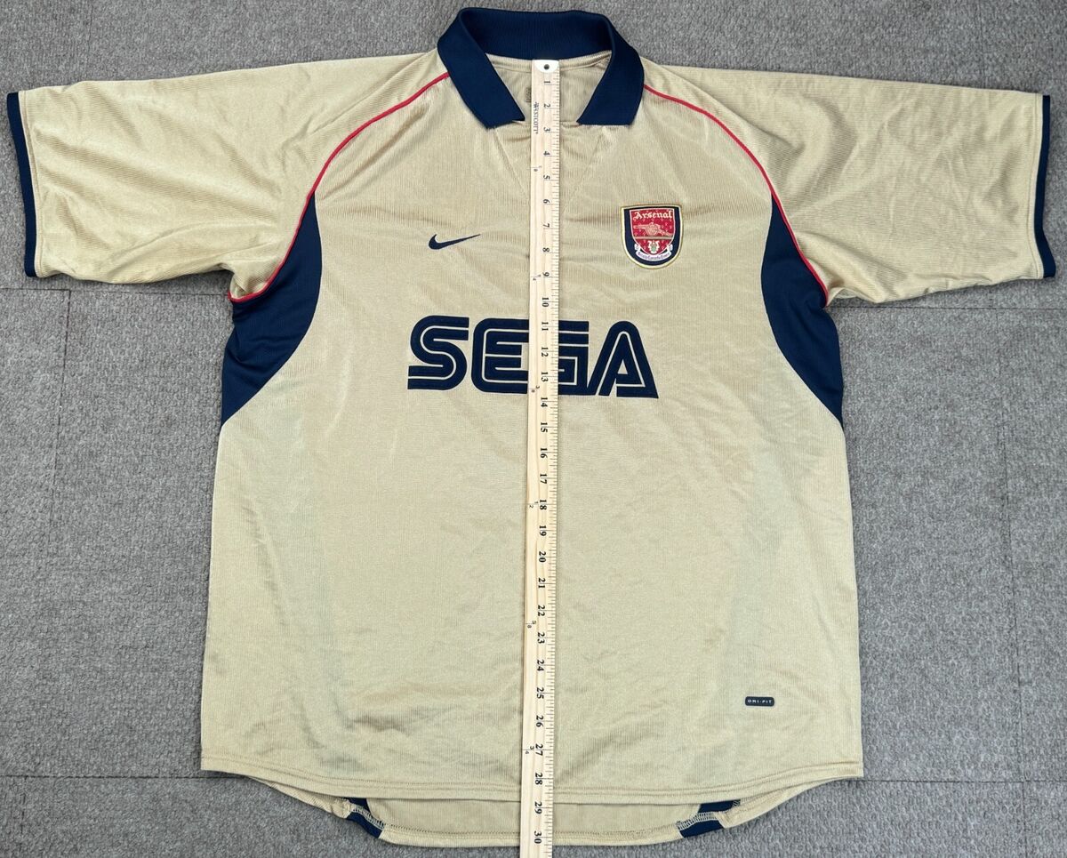 Nike Aresenal 2001-2002 Gold Away Vintage SEGA Soccer Jersey Nike Aresenal 2001-2002 Gold Away Vintage SEGA Soccer Jersey