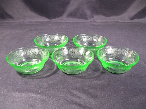 Hasel-Atlas Florentiner Mohn 2 grüne Obst Dessertschalen 5er Set - Bild 2 von 12