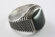 Black Zirconia Ring Stone Signet Ring Silver Ring 925 Real Silver / 660