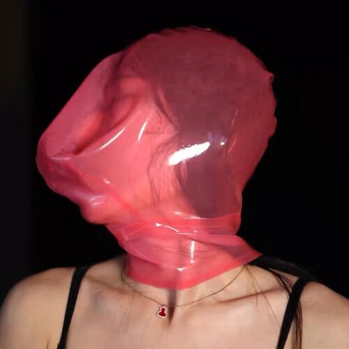 Transparent Latex Hood w/ Breath Sheath Rubber Mask for Play Suffocation Fetish - Picture 14 of 18