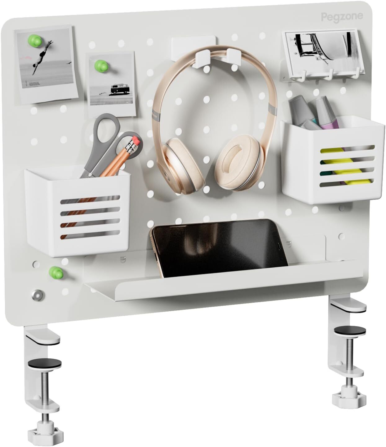 Clamp-on Desk Pegboard, Accessories for Office Gaming Medium, White