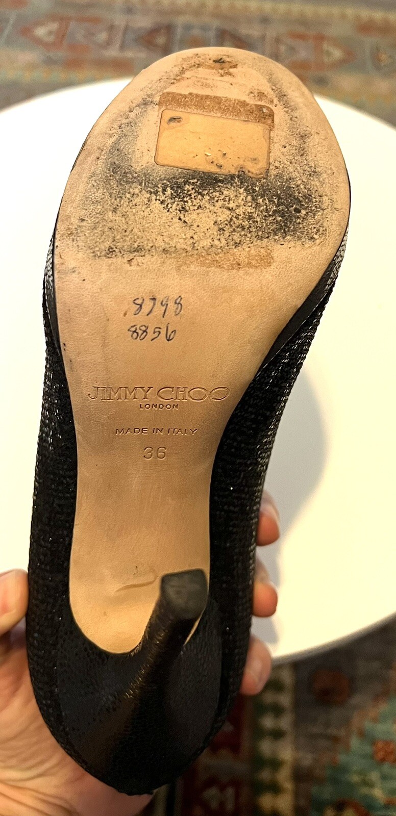 Jimmy Choo Black Glitter Open Toe Ankle Booties, size… Gem