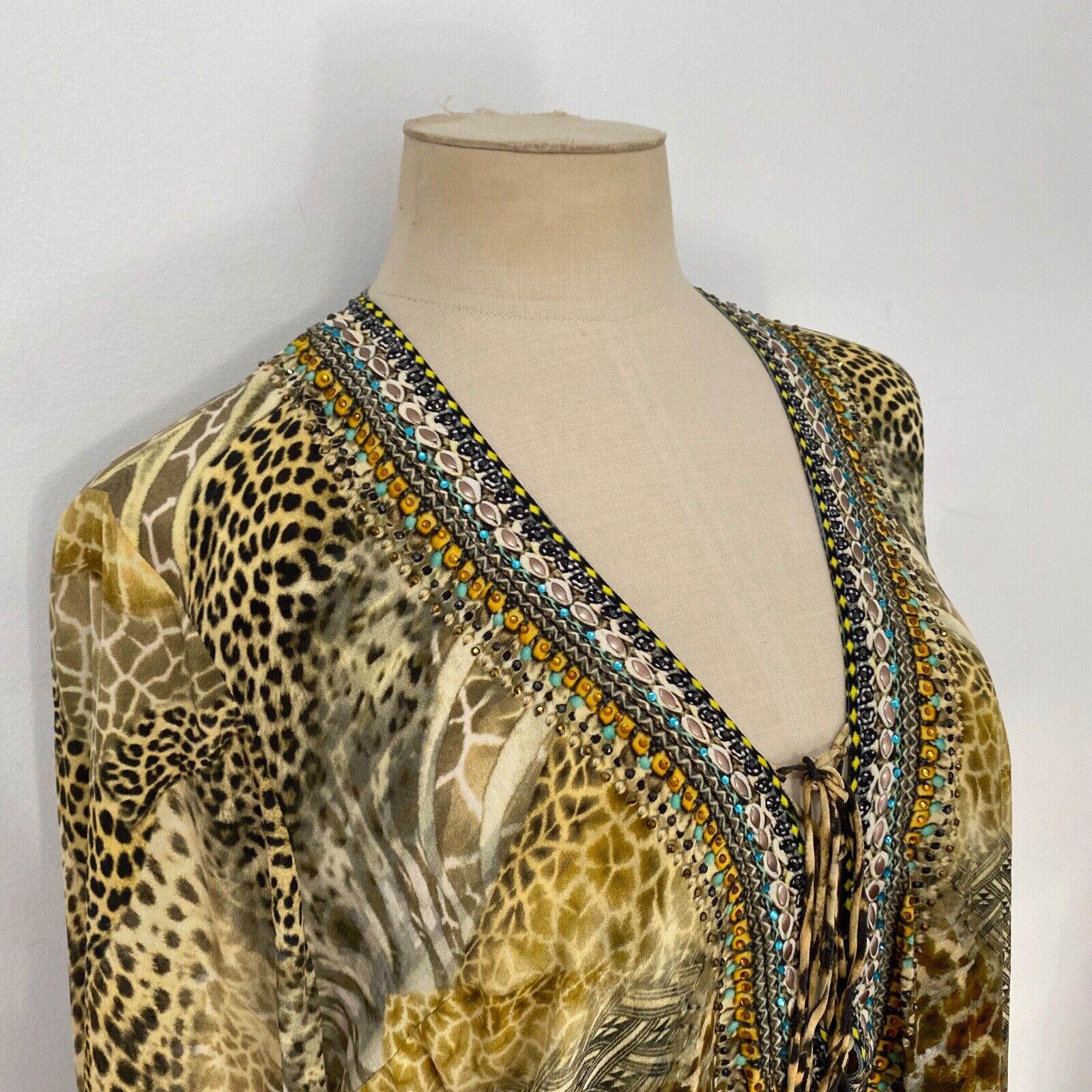 Camilla Blouse Size M Silk Lace Up Leopard Print … - image 5