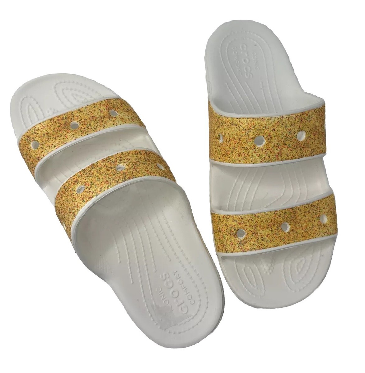 Crocs Classic Two-Strap Slide Sandals Orange Sorbet Glitter