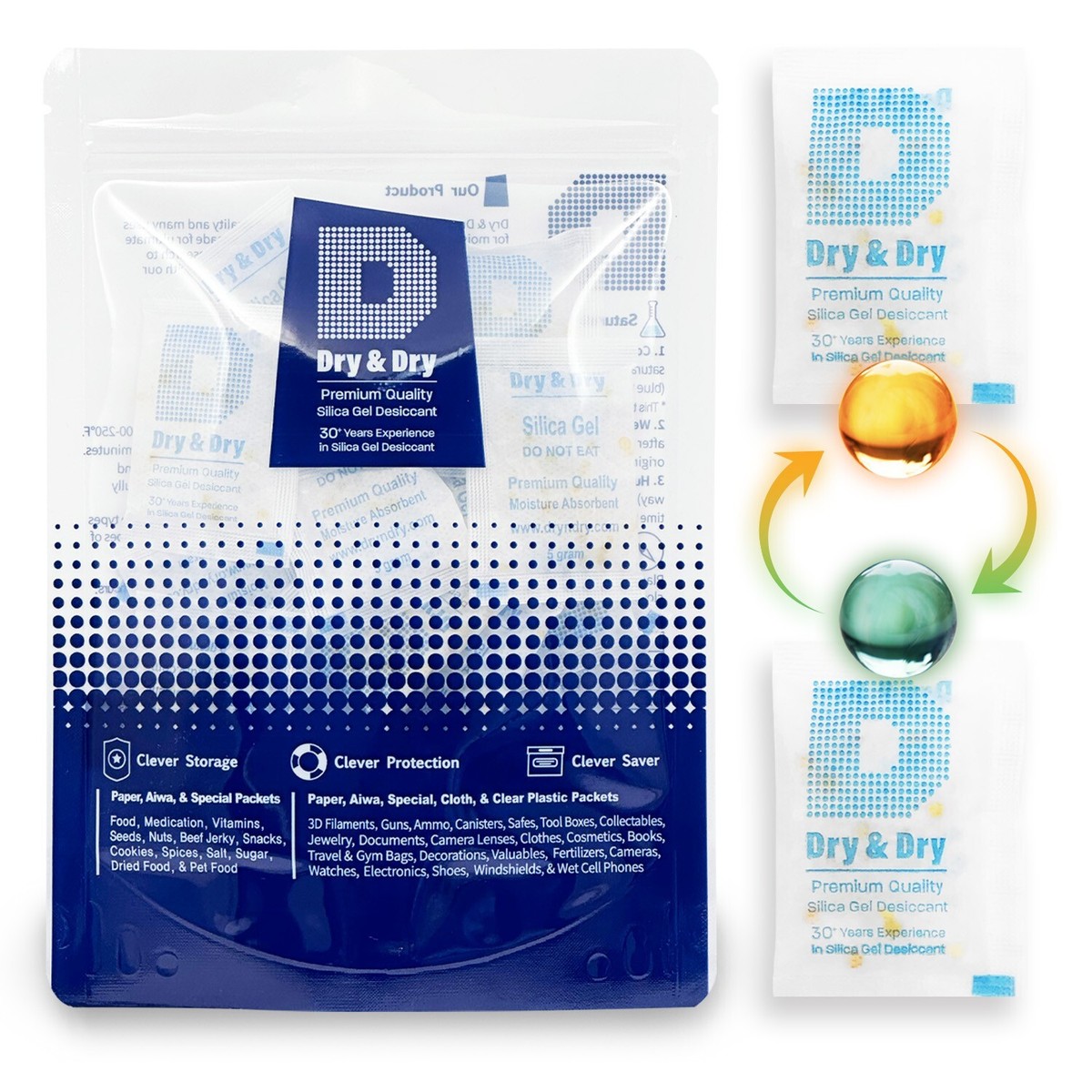500 Gram [120 Packets] "Dry & Dry" Premium Silica Gel Desiccant Packet