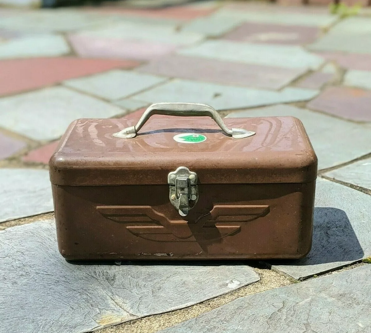 VTG J.C. Higgins Brown Metal Fishing Tackle Box Storage Container Fold Out  Tray