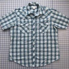 Wrangler Wrancher Western Shirt Men's XL Pearl Snap Blue White Plaid Cowboy