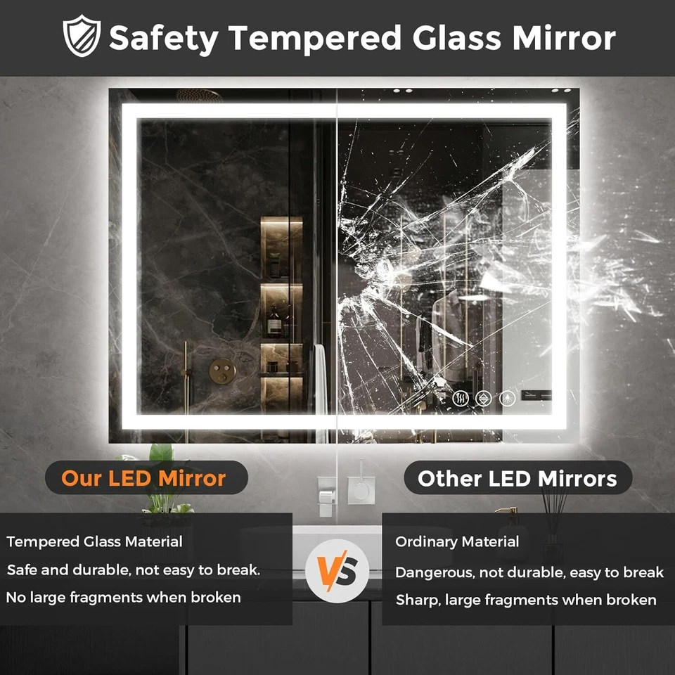 Espejo de baño Koonmi 36x48 LED, retroiluminado + retroiluminado delantero, espejo de baño LED Foto 3 de 4