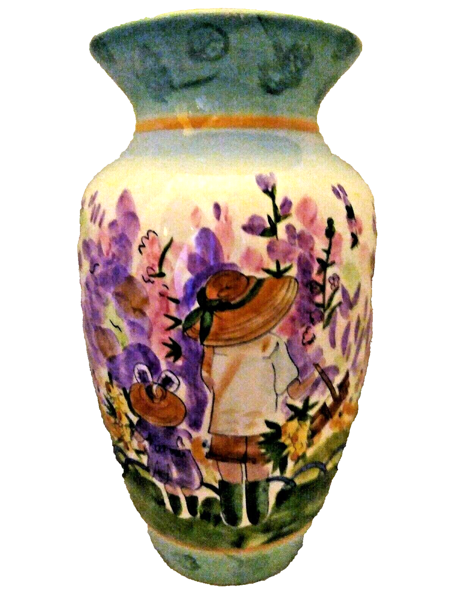 シーグラスアート〖ANTIQUE〗 VTG The Zrike Co Michal Sparks In The Garden Hand Painted 10.5