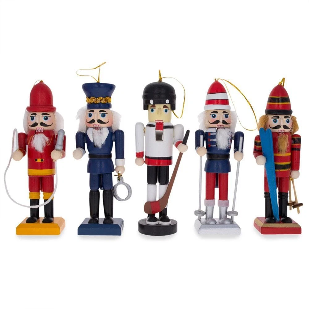 5 Nutcrackers Firefighter Policeman Hockey Skier Snowboarder