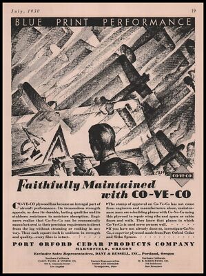1930 Port Orford Cedar Marshfield Oregon CoVeCo Plywood Airplane Sketch Print Ad