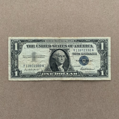 1957 One Dollar Note $1 Silver Certificate Blue Seal Bill US Currency Money