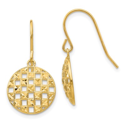 14K Gelbgold Kreis diamantgeschliffene Hirtenhaken Ohrringe