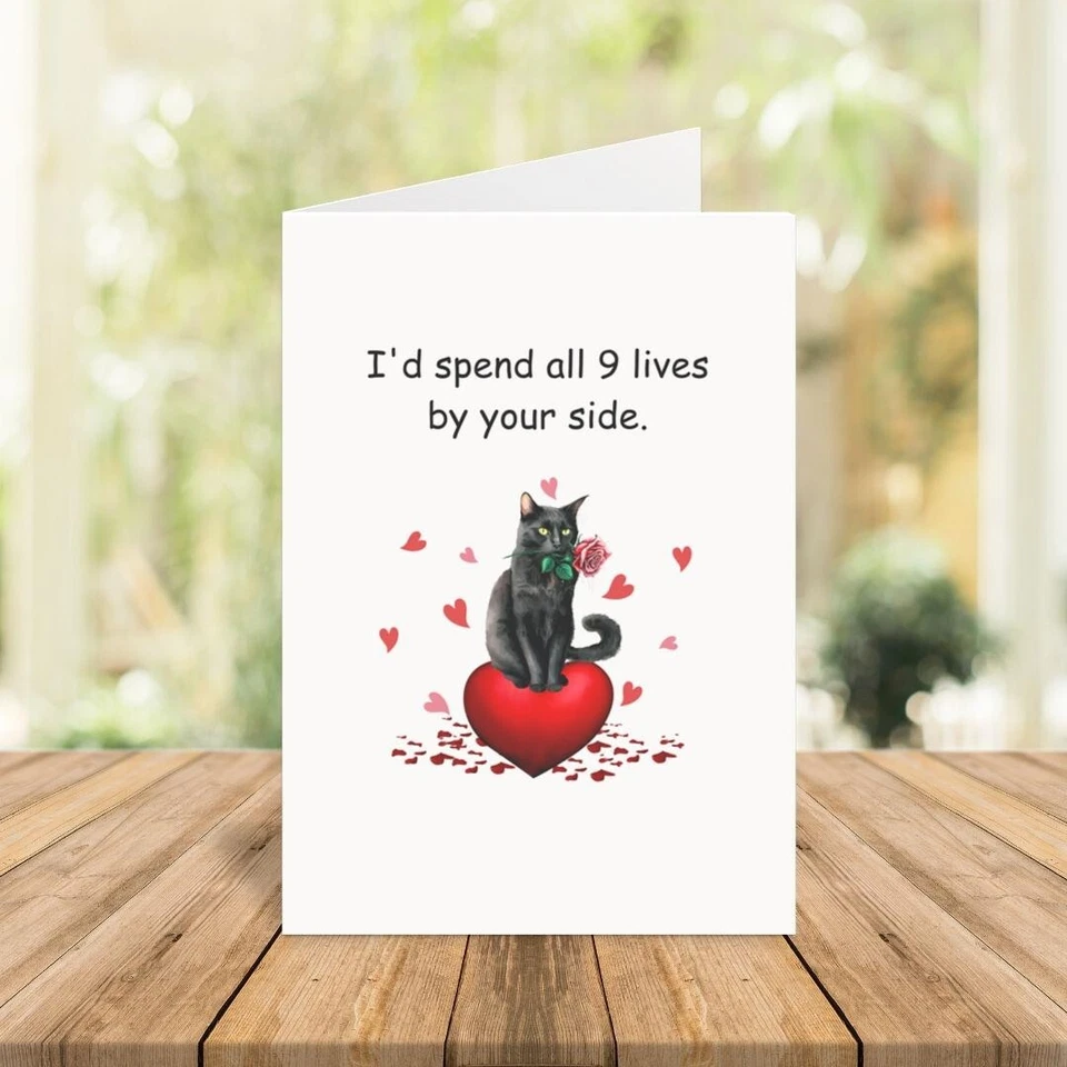 Tarjeta de gato negro, tarjeta de aniversario para esposo, novio, tarjeta para amante de los gatos Foto 4 de 4