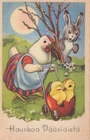 EASTER RABBIT CHICKEN EGG Vintage Postcard CPA #PKE315.U