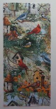 Fabric Cotton Red Blue Brown Birds, Houses 12 1/8" L x 5 3/8" W Quilt Sewing