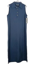 HSZ Studio Dress Womens Large Blue Sleeveless Collared Shirt Maxi Lyocell Blend