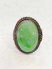 Vintage Silver Cabochon Jade with Daisy Flower design Ring size 6