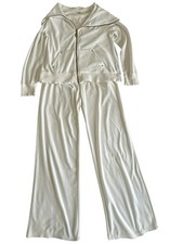 Michael Kors White Velour Tracksuit Jacket L Pants M Wide Leg Cozy Set 2 Piece