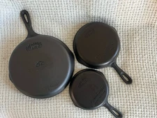 LOT OF 3:  Vintage Wagner Ware Cast Iron Skillets # 8, 5, 3 Restored