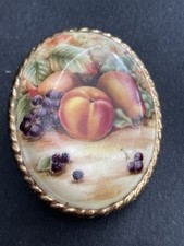 VINTAGE  Aynsley Fine Bone China England Fruit Brooch Gold Tone Oval Porcelain