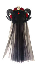 Gothic Devil Headband Floral Horns Headpiece Halloween Skull Veil Headdress