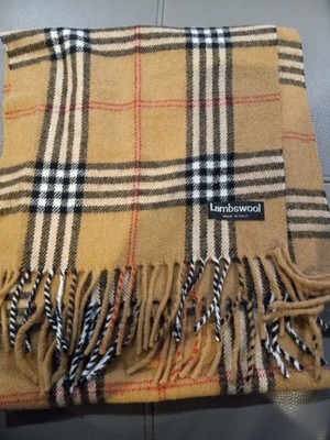Lambswool Scarff, 100%, Made In Italy,  Plaid Pattern, Camel Brown