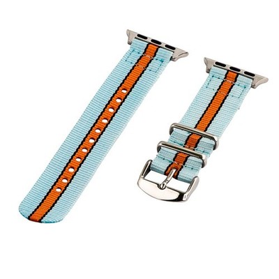Light Blue/Black/Orange 2 Piece Classic SS Nylon Watch Band for 38mm Apple Watch