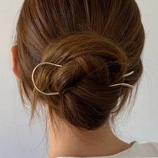 French Pin Metal Hair Stick - Geometric U Shape Chignon Fork - Minimalist Jewelr