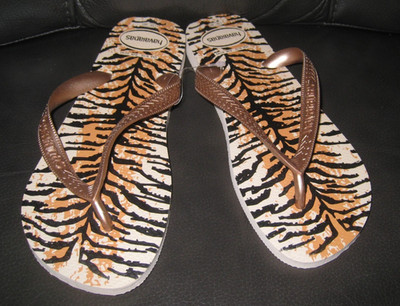 Havaianas Tiger Print Flip Flop Sandals Women's Beige Brown Black US 9/10 NWT