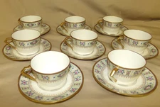 Limoges J.B.T & Cie 8 Teacups & Saucers Antique